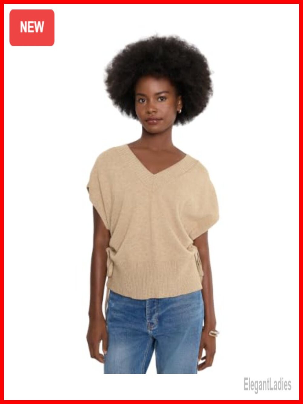 V-Neck Dolman Popover Sweater with Ties Sleeveless Knit